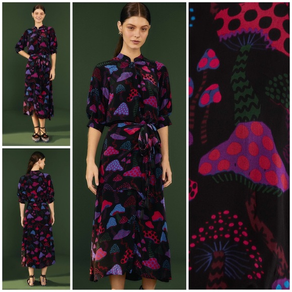 farm rio neon mushroom dress FARM Rio | Dresses | Farm Rio Mycelia Medley Neon Mushrooms Midi Dress  Shawl Belt Set
